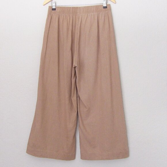 Abercrombie & Fitch Linen Cotton Wide Leg Crop Pull On Pants M Camel Tan Comfy - Picture 4 of 11